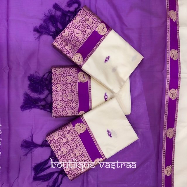 Premeium Ethic Wear Cream With Purple Silk Saree (KPR 308)
