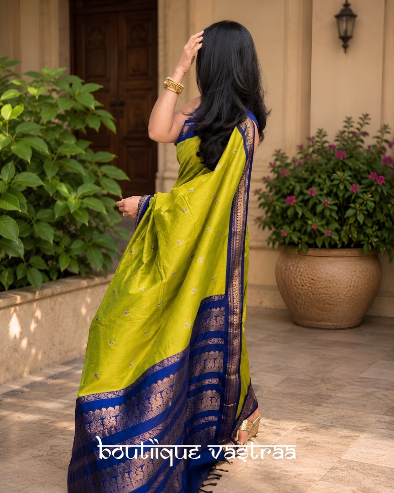Lime Green & Royal Blue Silk Saree(KP 6092)