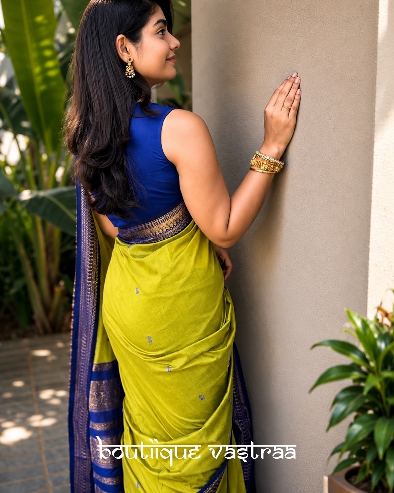 Lime Green & Royal Blue Silk Saree(KP 6092)