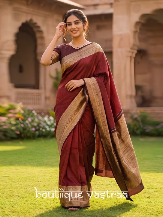 Premium Ethic Maroon Silk Saree  (KP 7007)