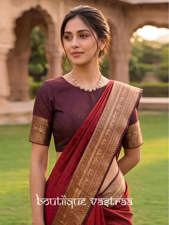 Premium Ethic Maroon Silk Saree  (KP 7007)