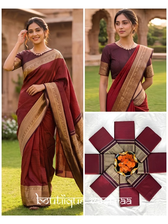 Premium Ethic Maroon Silk Saree  (KP 7007)
