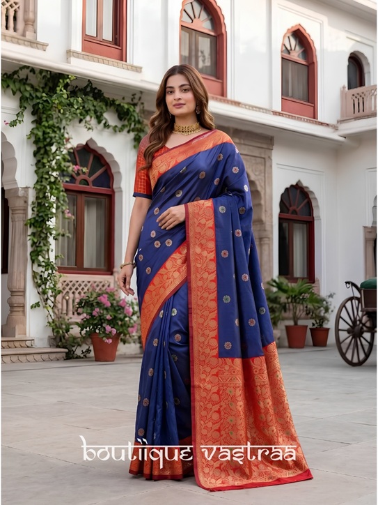 Premium Ethic Blue Purple Saree  (KP 7006)