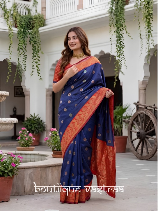 Premium Ethic Blue Purple Saree  (KP 7006)