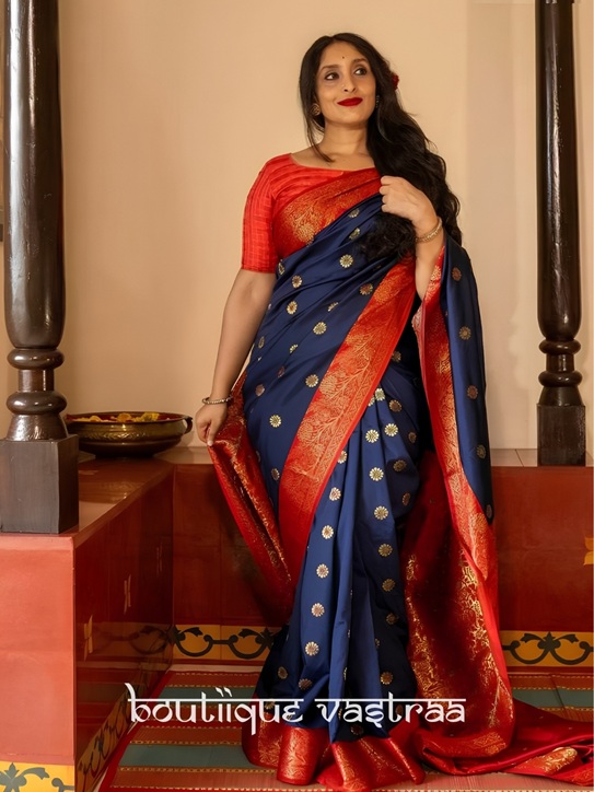 Premium Ethic Blue Purple Saree  (KP 7006)