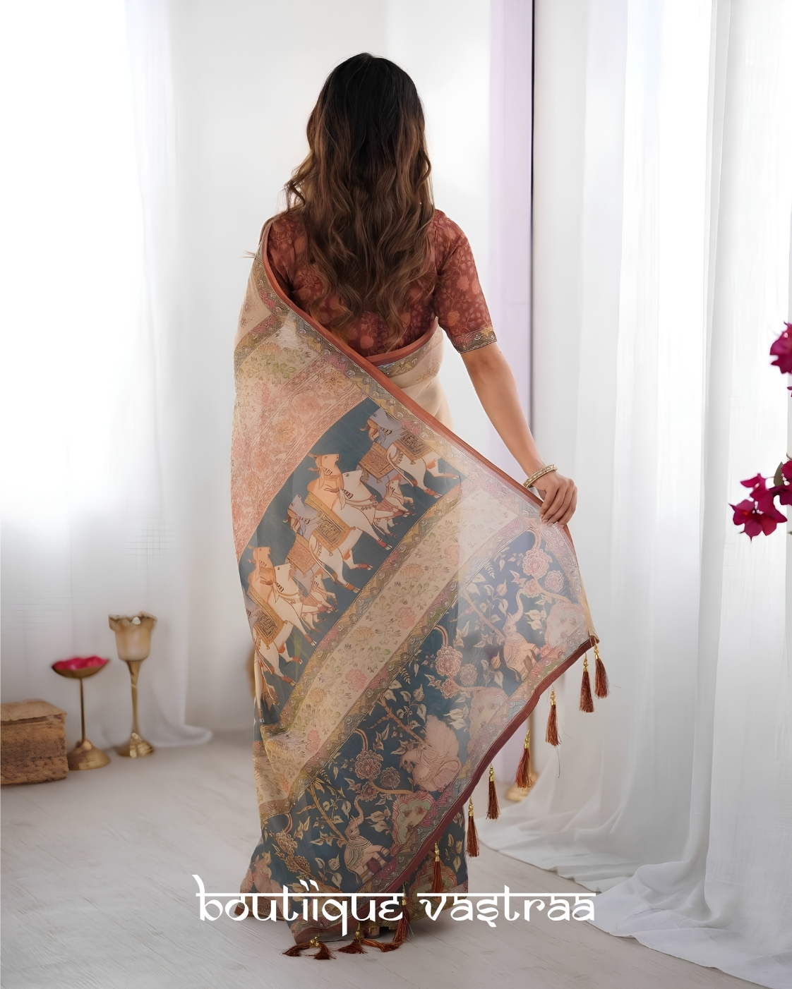 Beige Printed Silk Saree(KPW 393)