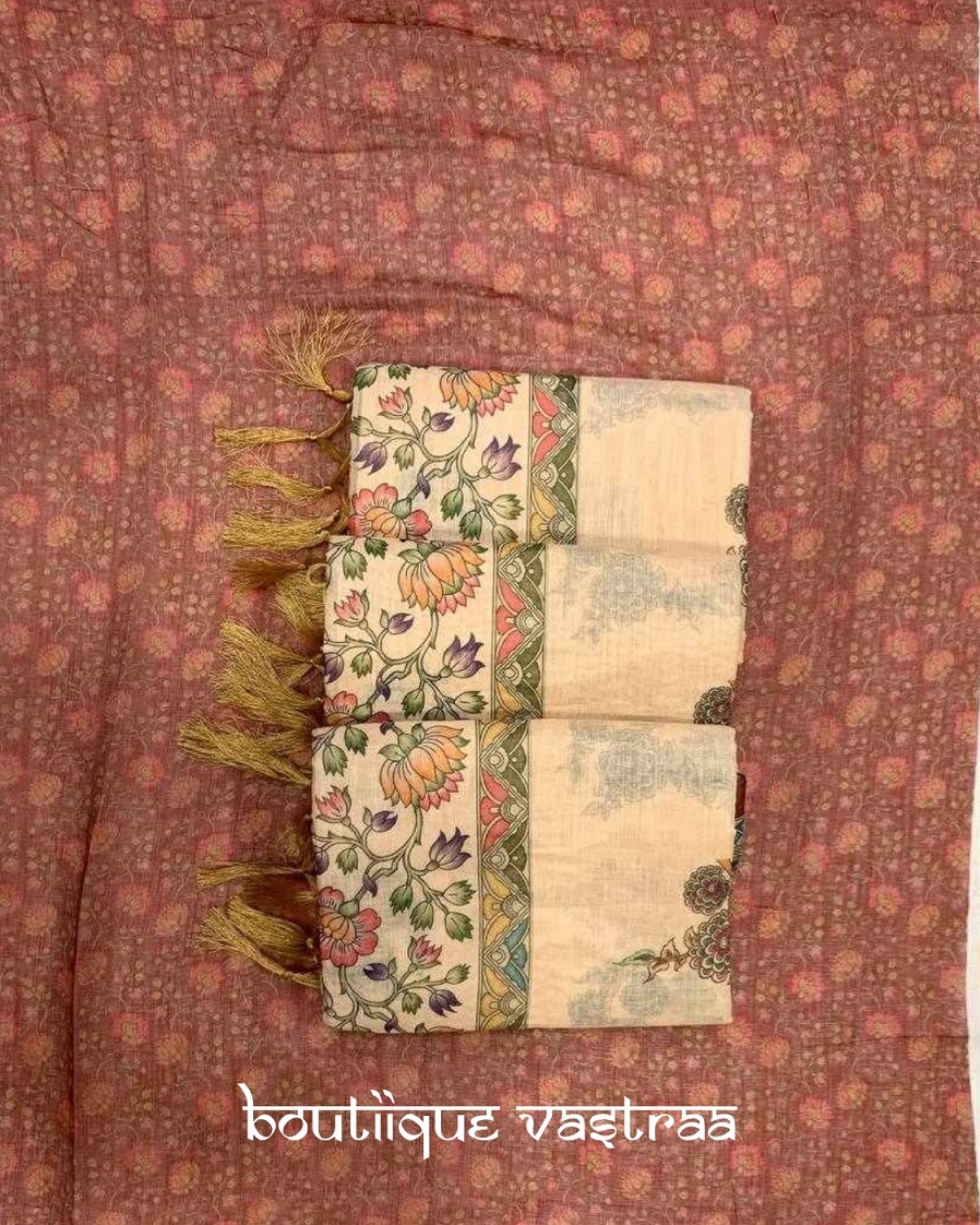 Beige Printed Silk Saree(KPW 393)