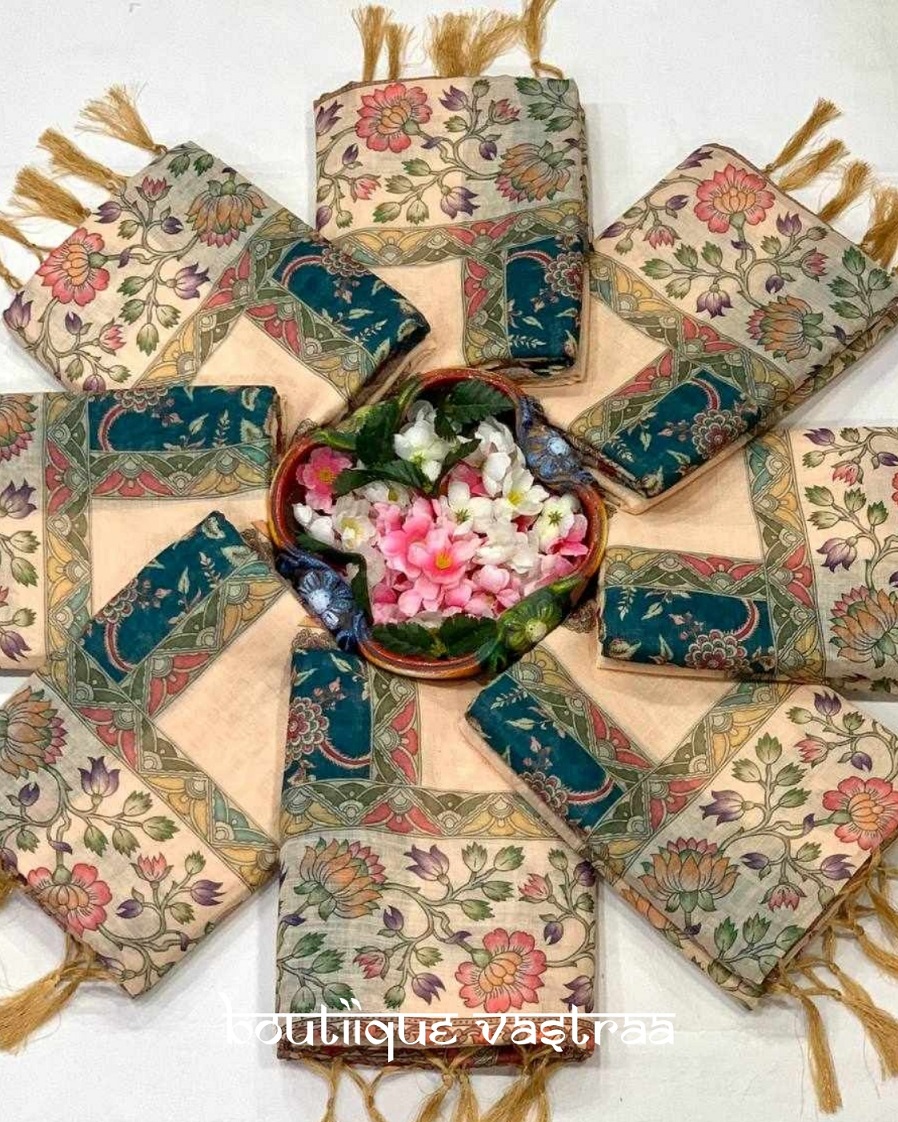 Beige Printed Silk Saree(KPW 393)