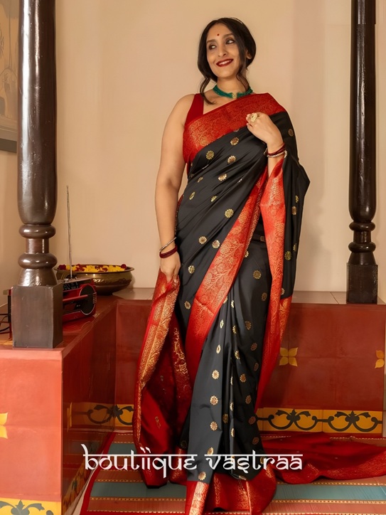 Premium Ethic Silk Black Saree  (KP 7006)