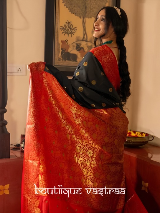 Premium Ethic Silk Black Saree  (KP 7006)