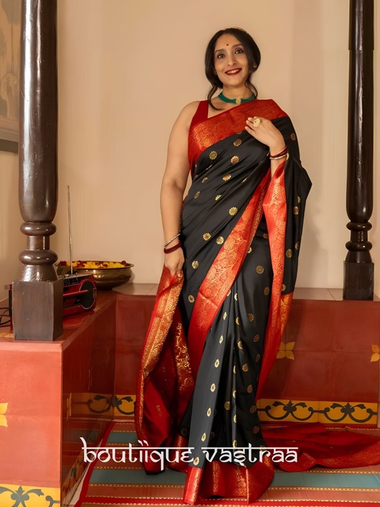 Premium Ethic Silk Black Saree  (KP 7006)