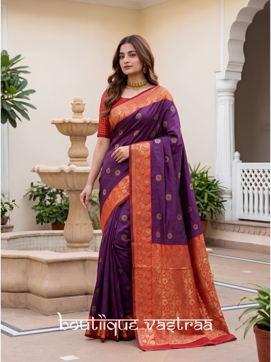 Premium Ethic Silk Purple Saree  (KP 7006)