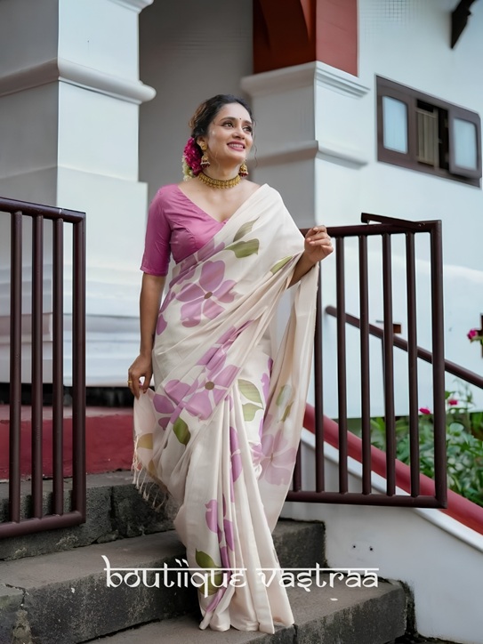 Premium Design Cotton Wear DustyPink Saree  (KPW 402)