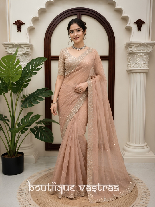 Premium Eleganced Redifined Dusty Peach Saree  (KD 635)