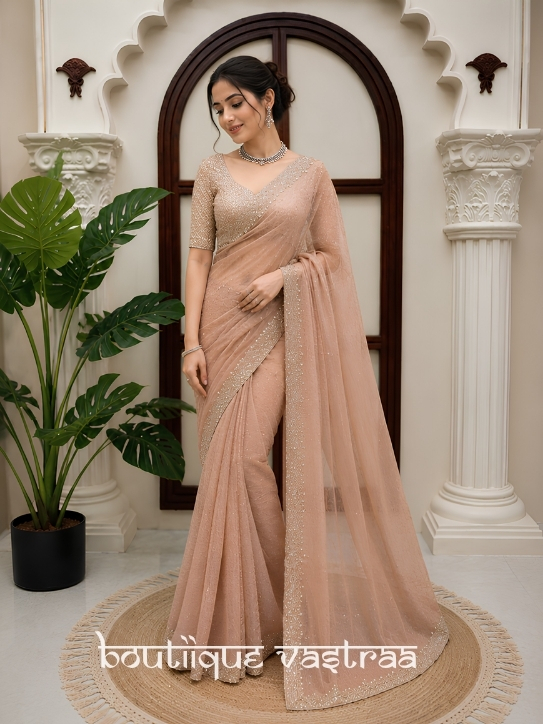 Premium Eleganced Redifined Dusty Peach Saree  (KD 635)