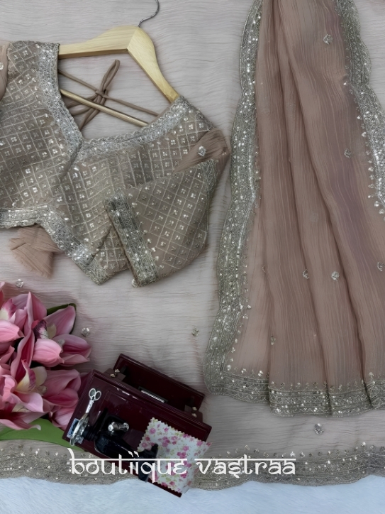 Premium Eleganced Redifined Dusty Peach Saree  (KD 635)