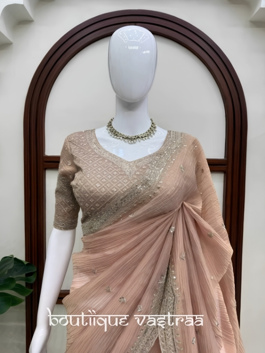 Premium Eleganced Redifined Dusty Peach Saree  (KD 635)