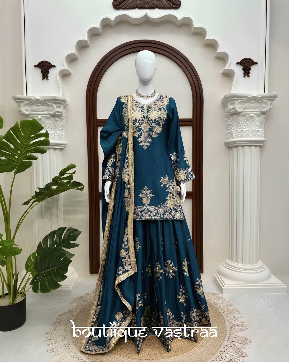 Premium Royal Teal Blue Embroidered Anarkali Set (RTC 6041)