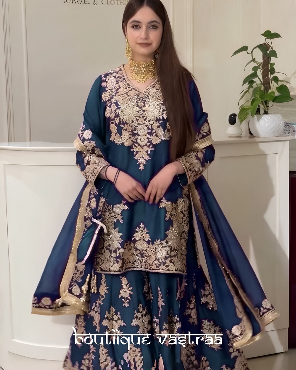 Premium Royal Teal Blue Embroidered Anarkali Set (RTC 6041)