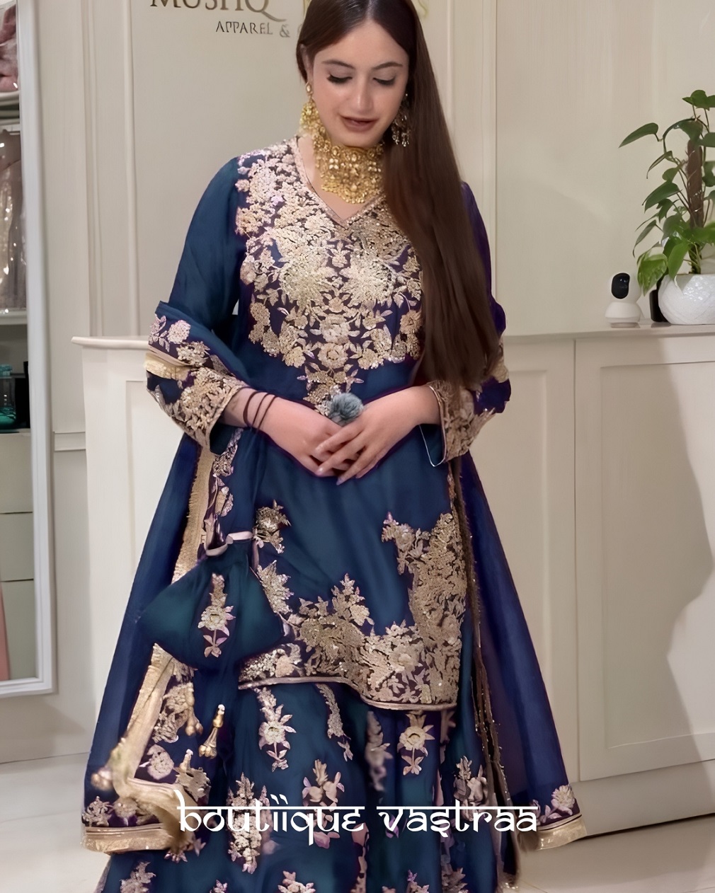 Premium Royal Teal Blue Embroidered Anarkali Set (RTC 6041)