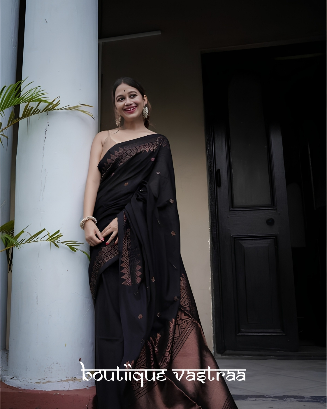 Emerald Black Banarasi Soft Lichi Silk Saree (MF 1950)