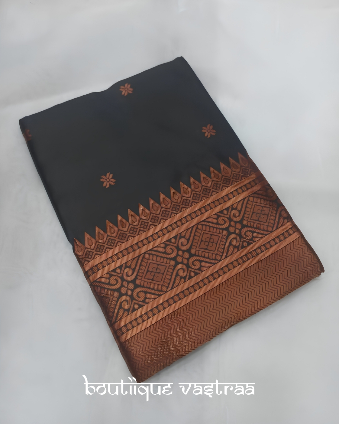 Emerald Black Banarasi Soft Lichi Silk Saree (MF 1950)