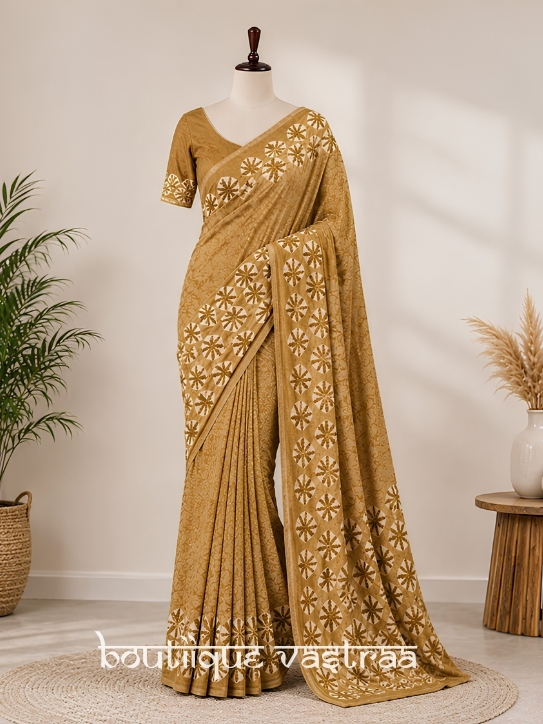 Elegant mustard-gold saree  (S4s)
