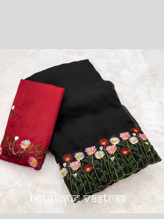 Black Floral Embroidered Saree (RC)