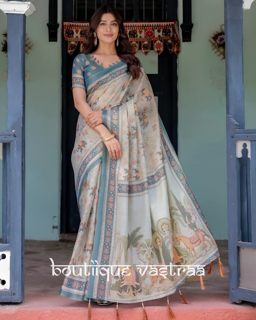 Elegant Handblock-Style Printed Saree  (KPW 395)