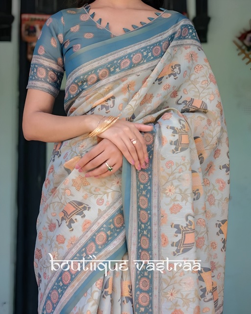 Elegant Handblock-Style Printed Saree  (KPW 395)