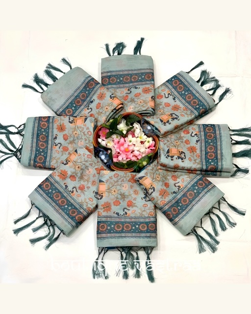 Elegant Handblock-Style Printed Saree  (KPW 395)