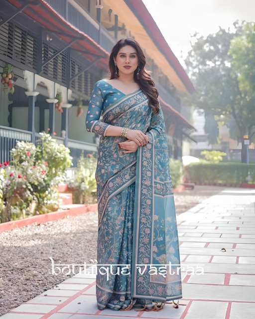 Elegant Sky Blue Printed Saree  (KPW 396)