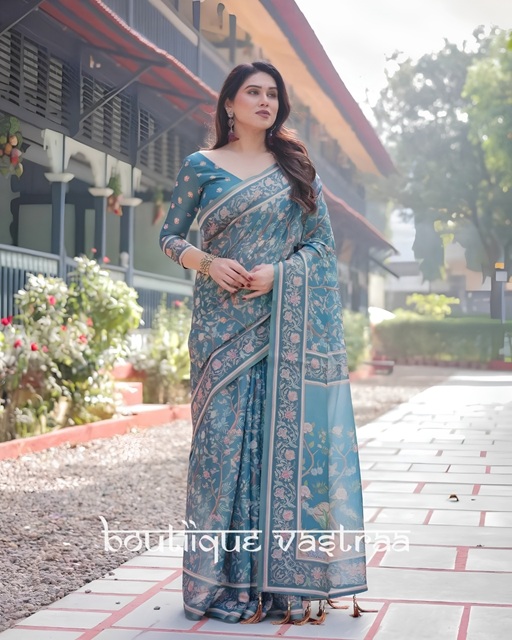 Elegant Sky Blue Printed Saree  (KPW 396)