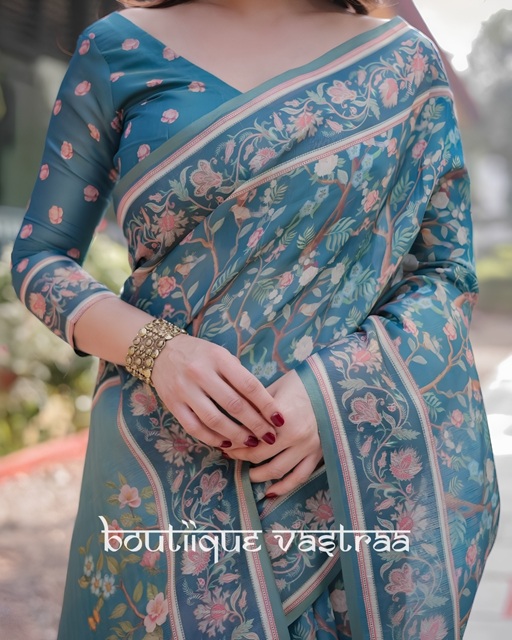 Elegant Sky Blue Printed Saree  (KPW 396)