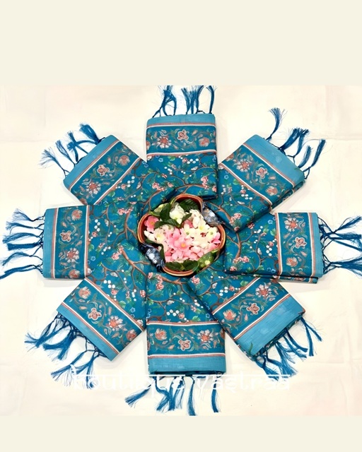 Elegant Sky Blue Printed Saree  (KPW 396)