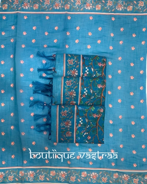 Elegant Sky Blue Printed Saree  (KPW 396)