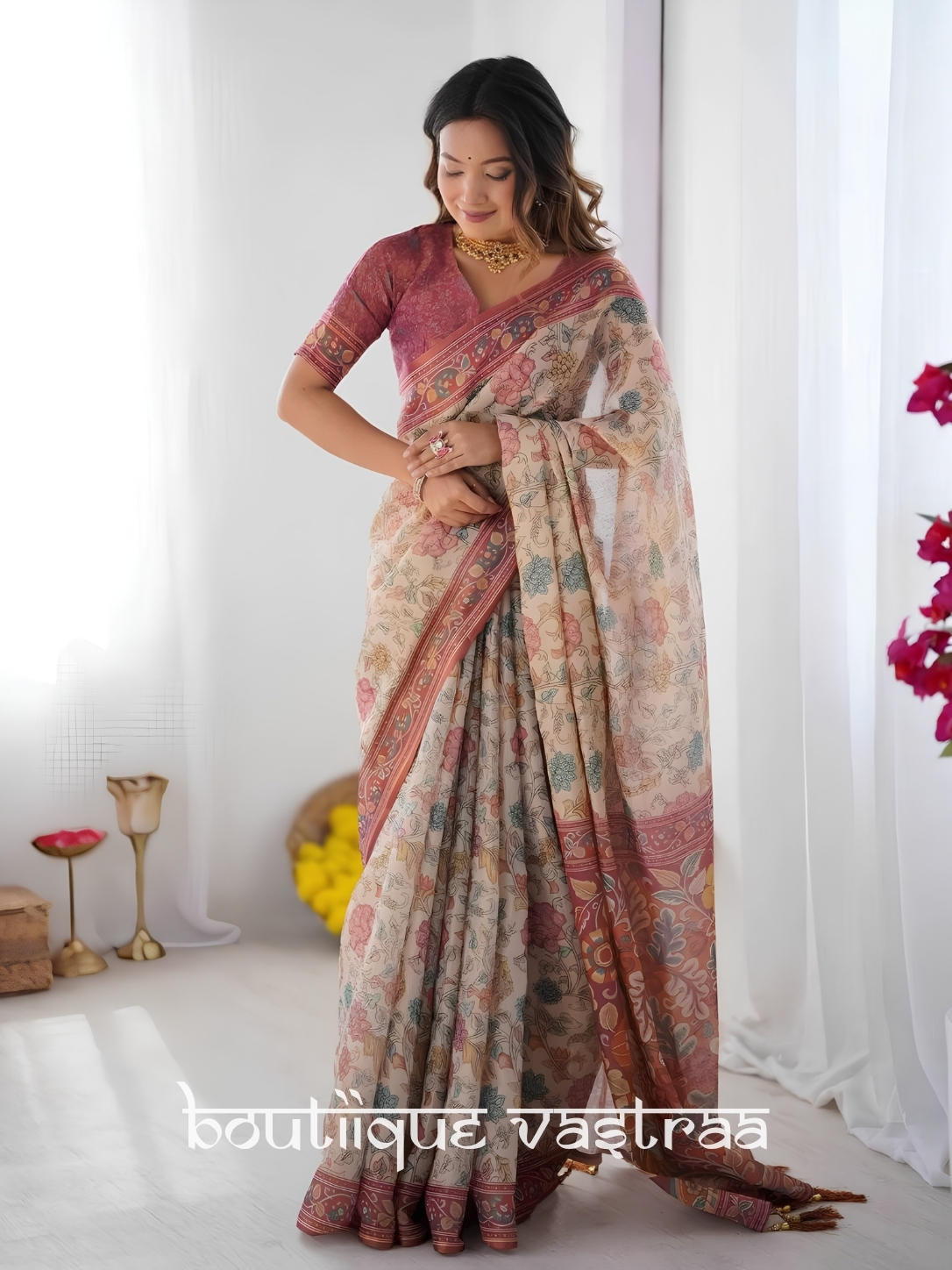 Gulab Heritage Printed Saree   (KPW 390) - Detailed Pallu View