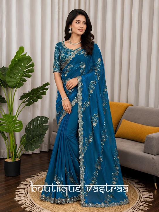 Royal Blue Azure Shimmer Saree   (KD 629)