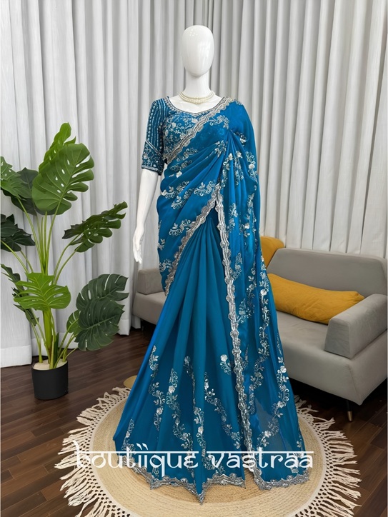 Royal Blue Azure Shimmer Saree   (KD 629)