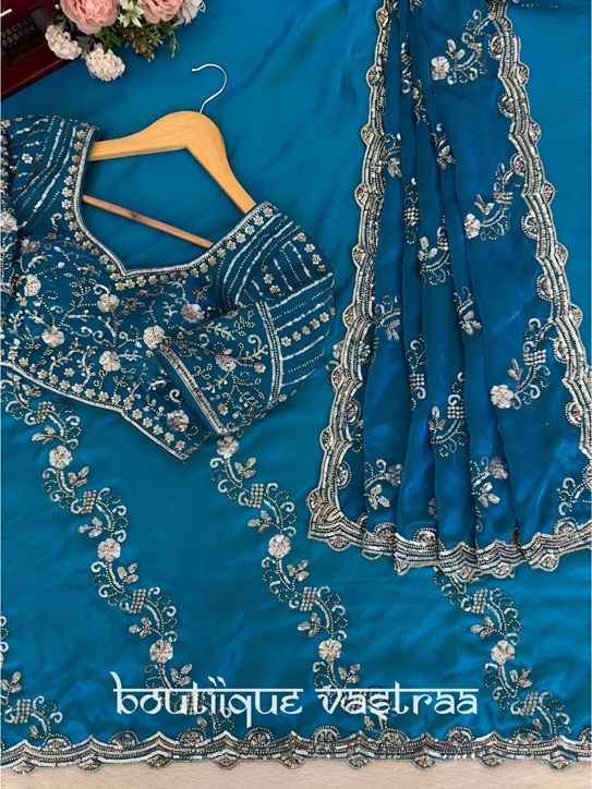 Royal Blue Azure Shimmer Saree   (KD 629)