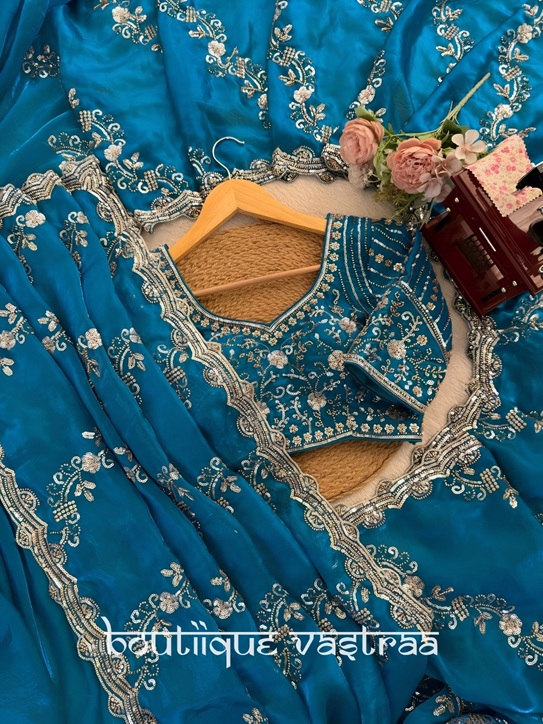 Royal Blue Azure Shimmer Saree   (KD 629)