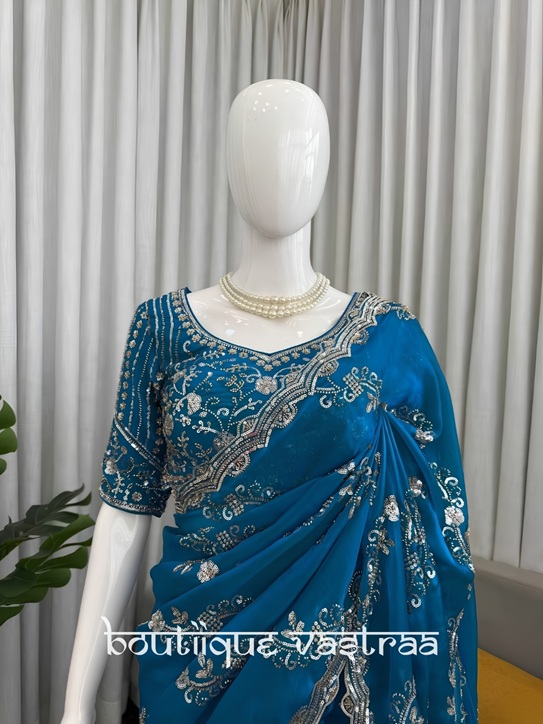 Royal Blue Azure Shimmer Saree   (KD 629)