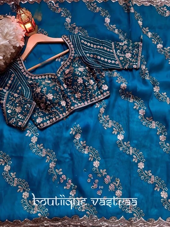 Royal Blue Azure Shimmer Saree   (KD 629)