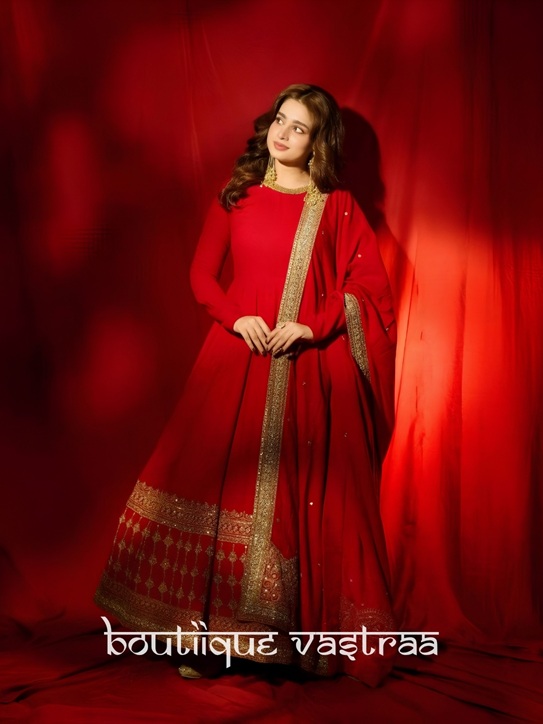 Rivaaz Red Embroidered Anarkali Set    (RTC 6026)