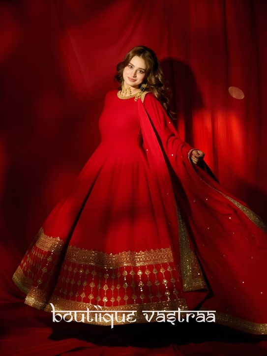 Rivaaz Red Embroidered Anarkali Set    (RTC 6026)