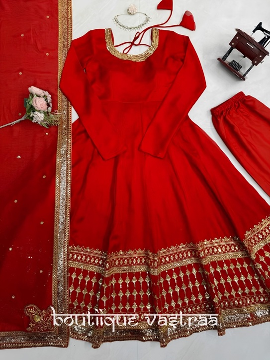 Rivaaz Red Embroidered Anarkali Set    (RTC 6026)