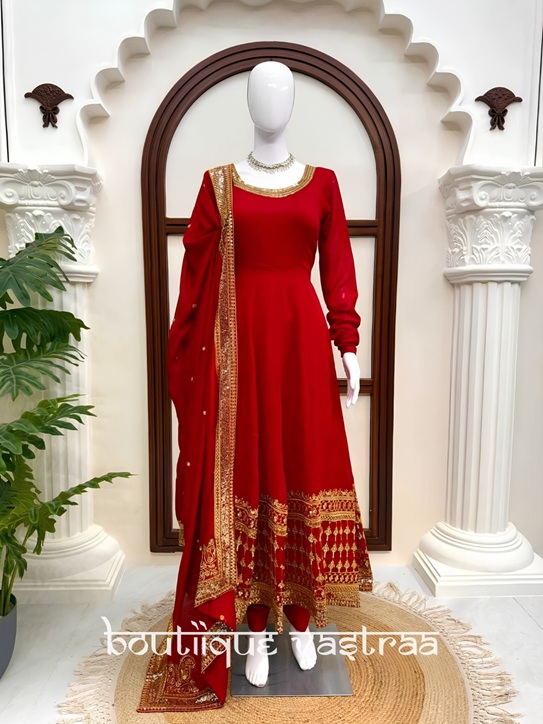 Rivaaz Red Embroidered Anarkali Set    (RTC 6026)