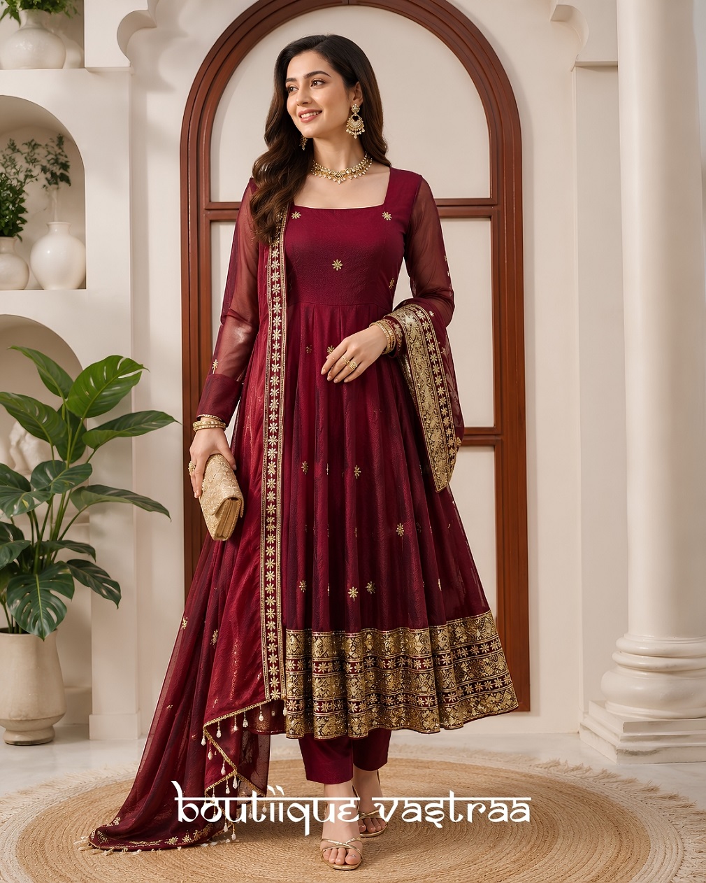 Premium Elegance Ethic CLassy Maroon Dress (KD 1634)