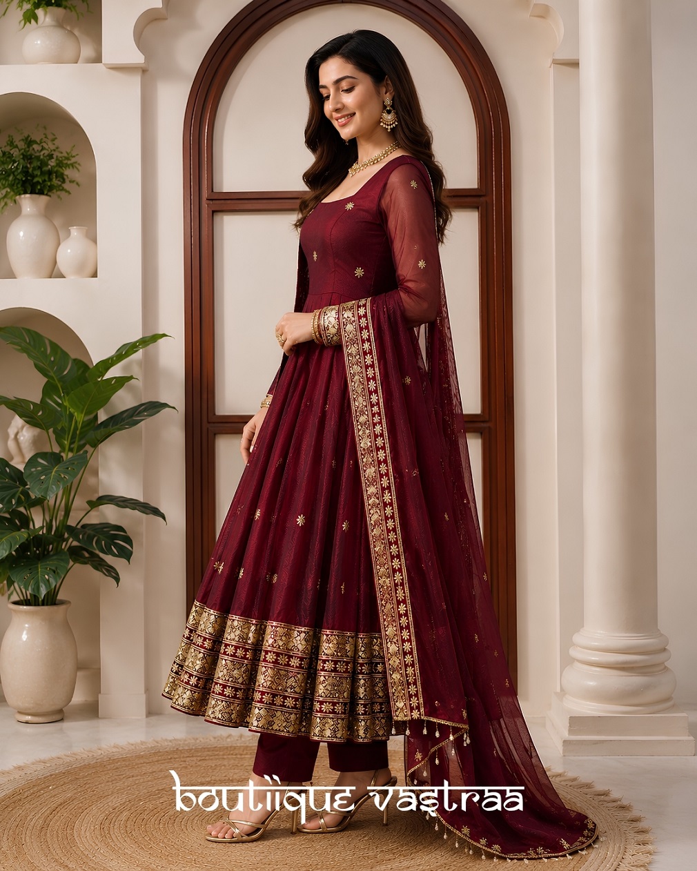Premium Elegance Ethic CLassy Maroon Dress (KD 1634)