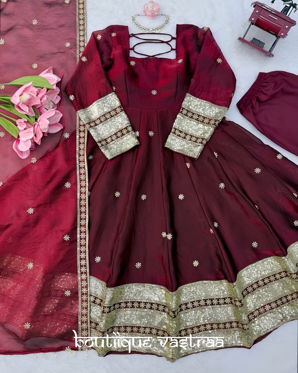 Premium Elegance Ethic CLassy Maroon Dress (KD 1634)